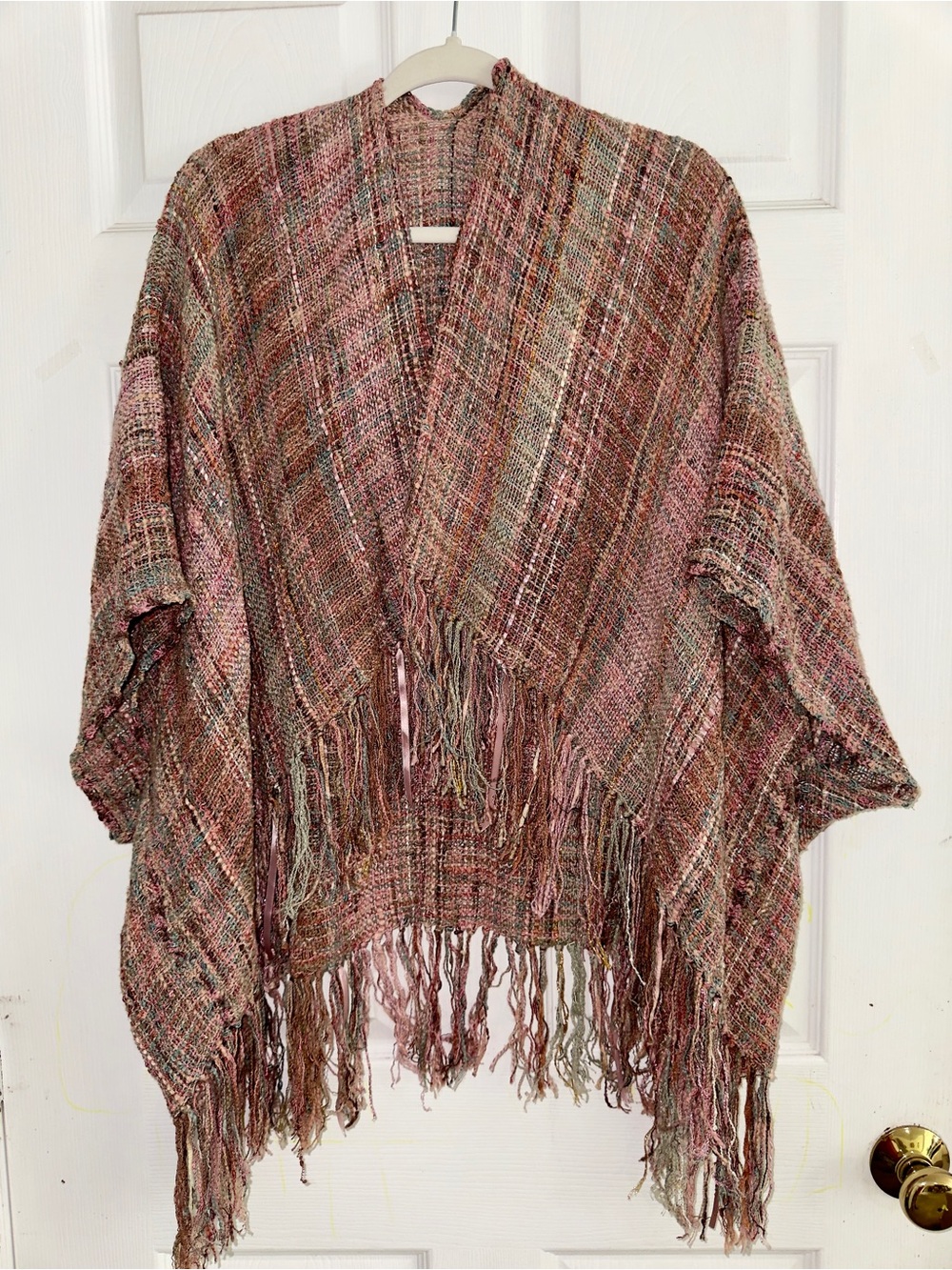 Woven Fringe Poncho in Blush Multicolor